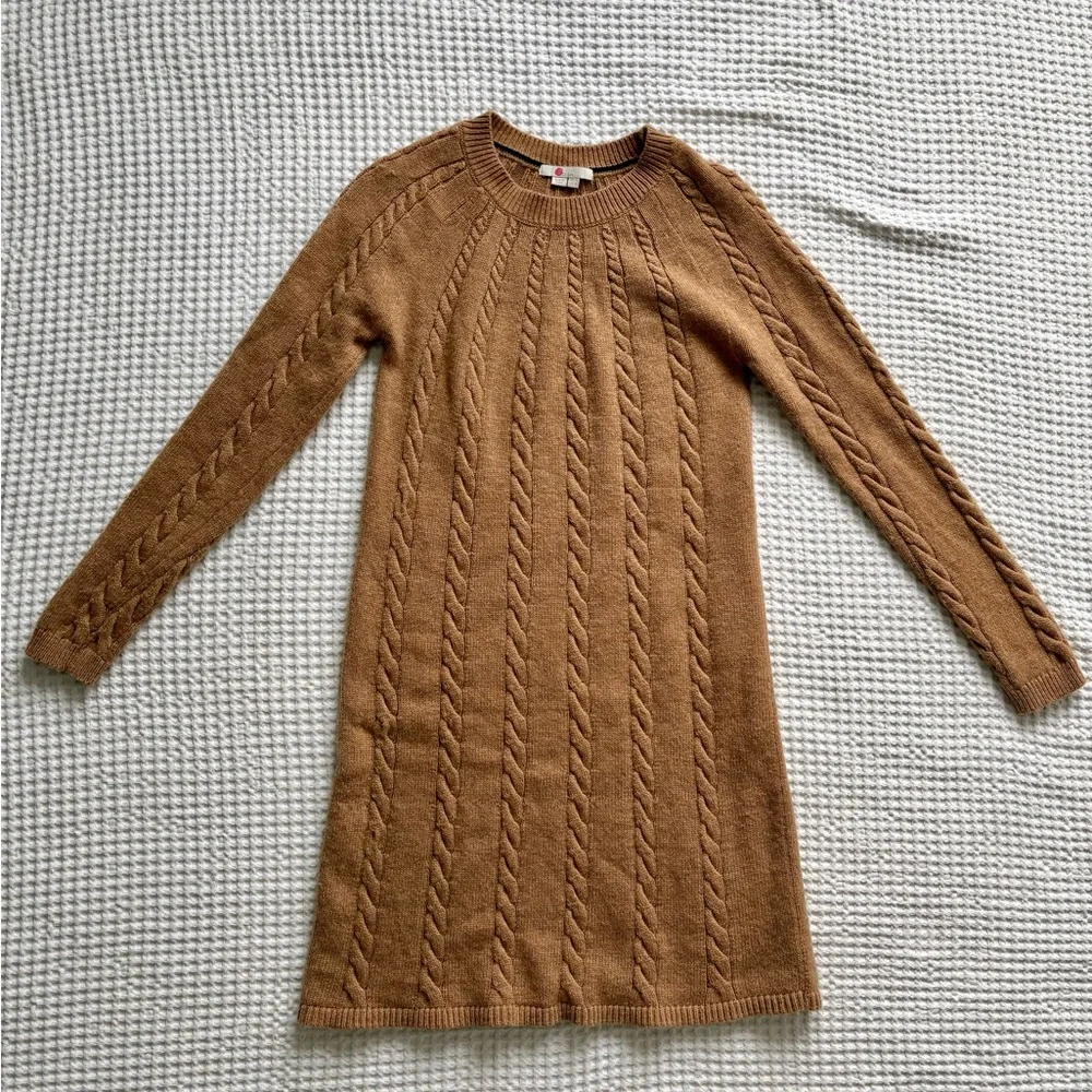 Boden Cynthia Women’s Cable Knit Sweater Dress Camel Tan Wool Blend Size 4 - Picture 2 of 6